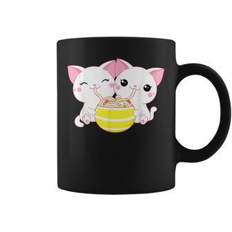 Deux Chats Blancs Mignons Mangent Des Nouilles Ramen Bol Tasse - Cadeauxyz