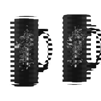 Dragón Espada Rosas Tatuaje Estilo Arte Medieval Fantasía Oscura Taza de café - Regaloses