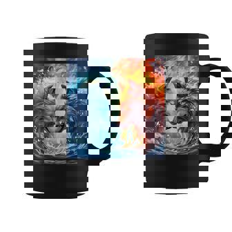 Fire And Water Good And Evil Wolf Magic Wolf Graphic Print Coffee Mug - Monsterry