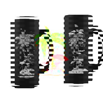 Flamingo Santa Hat Palm Tree Merry Christmas Lights Coffee Mug - Thegiftio UK