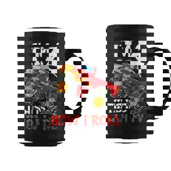 Four 4Yr 4Th Birthday Monster Truck Boy 4 Years Old Coffee Mug | Mazezy