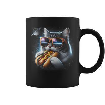 Cat Eating Hotdog In Space Kitty Space Galaxy Coffee Mug - Monsterry DE