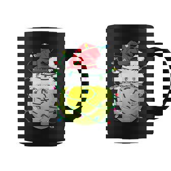 Christmas Tennis Ball Santa Hat Xmas Lights Womens Coffee Mug - Monsterry