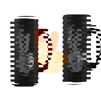 Thanksgiving Peace Sign Turkey Hand Coffee Mug - Monsterry