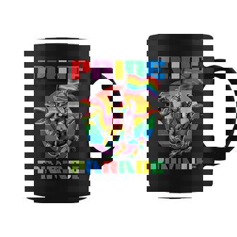 Gay Pride Parade Cat Dino Trex Ready Rainbow Flag Lgbt Ally Coffee Mug - Monsterry
