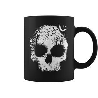 Gothic Skull With Bats Spooky Halloween Goth Horror Skull Coffee Mug - Monsterry