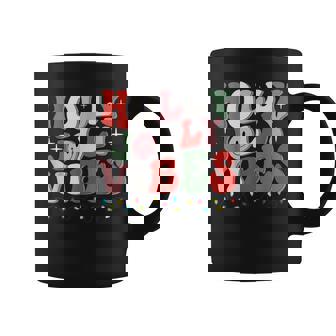 Groovy Holly Xmas Jolly Vibes Christmas Lights Santa Hat Coffee Mug - Thegiftio