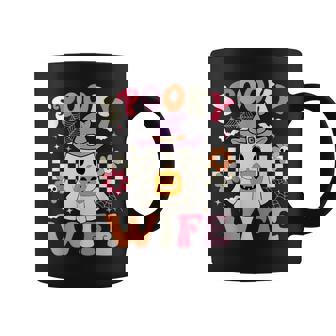 Groovy Spooky Wife Retro Ghost Holding Pumpkin Halloween Coffee Mug - Thegiftio UK