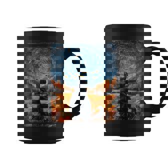 Halloween Party Fun Van Gogh Starry Night Black Cat Pumpkins Coffee Mug - Monsterry