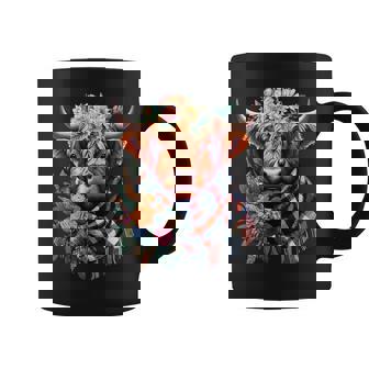 Highland Cow Wearing Flowers Floral Scarf Costume Farmer Coffee Mug - Thegiftio