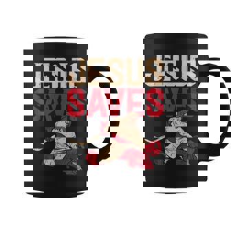 Jesus Saves Ice Hockey Goalie Sport Religious Christian Coffee Mug - Monsterry