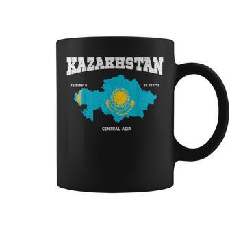 Kazakh Flag And Map Kazakhstan Coordinates Tassen - Geschenkecke