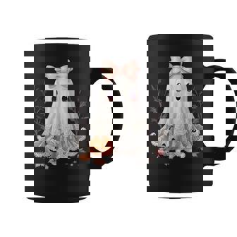Lace Ghost Halloween Coquette Bow Vintage Girls Coffee Mug - Seseable