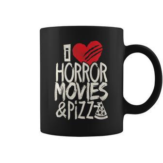I Love Horror Movies And Pizza Graphic Movie Lover Coffee Mug - Monsterry