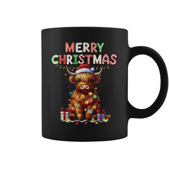 Merry Christmas Scottish Highland Cow Xmas Farm Animal Lover Coffee Mug - Monsterry