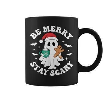 Be Merry Stay Scary Santa Ghost Christmas Halloween Coffee Mug - Monsterry