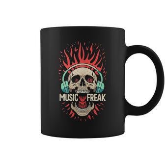 Music Freak Skull Headphones Cool Music Lover Graphic Coffee Mug - Monsterry