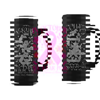 In October We Wear Pink Retro Groovy Breast Cancer Awareness Coffee Mug - Seseable