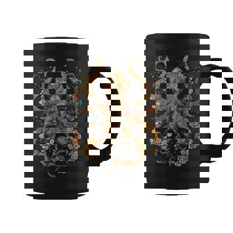 Octopus Floral Vintage Flowers Squid Kraken Scuba Diving Coffee Mug - Monsterry