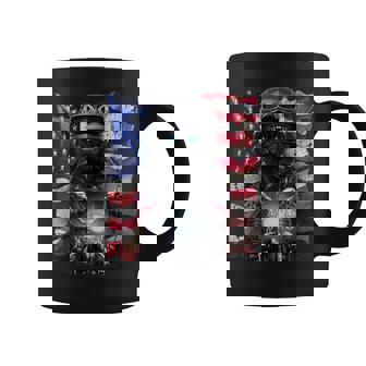 Patriot Fluffy Cat On Motorcycle With Flag Of USA Graphic Print Coffee Mug - Monsterry