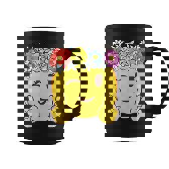 Peace Emoticon Winking Flower Crown Coffee Mug - Monsterry