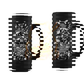 Raccoon Eating Japanese Noodles Kawaii Ramen Bowl Raccoon Coffee Mug - Monsterry