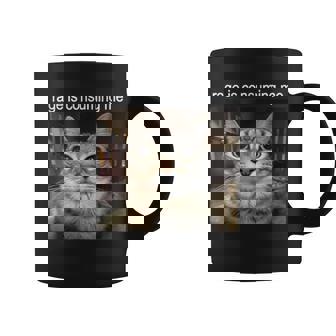 Rage Is Consuming Me Silly Staring Cat Meme Coffee Mug - Monsterry