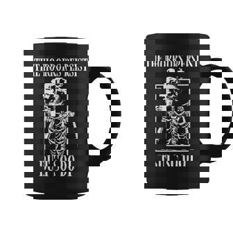 Retro The Horrors Persist But So Do I Humor Skeleton Coffee Coffee Mug - Monsterry