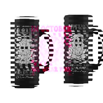 Retro In October We Wear Pink Breast Cancer Awareness Ribbon Coffee Mug | Mazezy