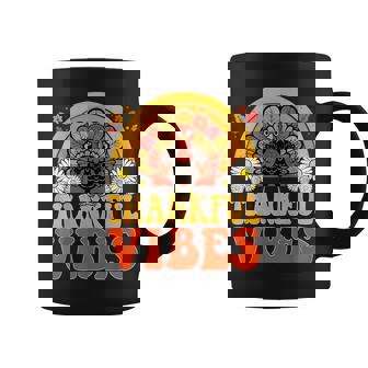 Retro Thankful Vibes Cute Turkey Rainbow Thanksgiving Coffee Mug - Thegiftio UK