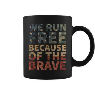 We Run Free Because Of The Brave Usa American Flag Running Coffee Mug - Monsterry UK