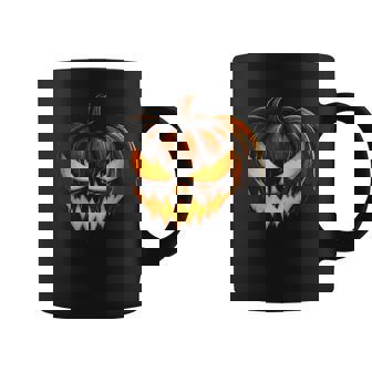 Scary Carved Pumpkin Face Jack O Lantern Halloween Costume Coffee Mug - Monsterry