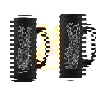 Signe De Main Hippie Love Peace Symbole De Paix Floral Rétro Tasse - Cadeauxyz