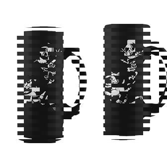Skeleton Chasing Dog Skeleton And Puppy For Halloween Graphic Print Coffee Mug - Monsterry