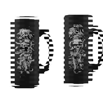Skull Pirate Octopus Demon Blackwork Tattoo Flash Coffee Mug - Monsterry