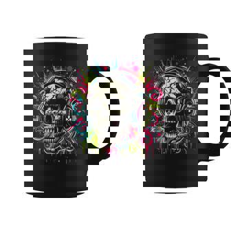 Skull Wearing Headphones Grunge N Gamer Rainbow Graffiti Coffee Mug | Seseable UK