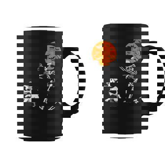 Spooky Humor Halloween Skeleton Chasing Dog Graphic Print Coffee Mug - Monsterry