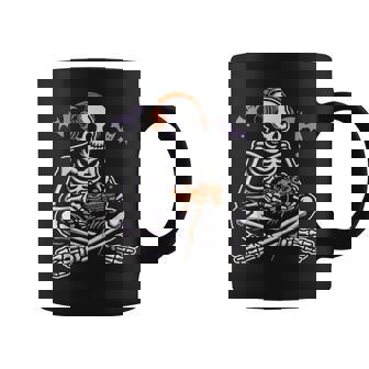 Spooky Skeleton Playing Video Games Halloween Day Gamer Coffee Mug - Monsterry