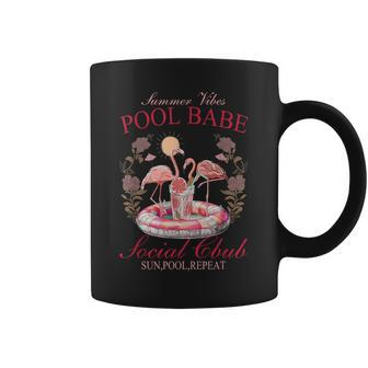 Summer Vibes Pool Babe Pink Flamingo Summer Vibes Beach Coffee Mug - Monsterry AU