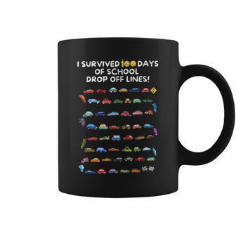 I Survived 100 Days Of School Drop Off Lines 100 Days Coffee Mug - Monsterry