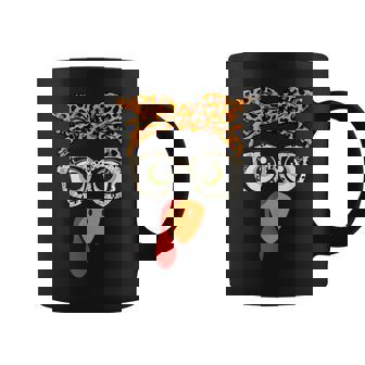 Turkey Face Girl Leopard Thanksgiving Turkey Glasses Girls Coffee Mug - Monsterry