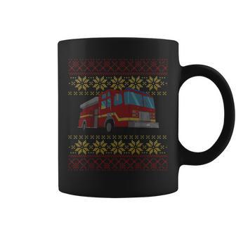 Ugly Christmas Sweater Firetruck Firefighter Fire Fighter Coffee Mug | Seseable UK