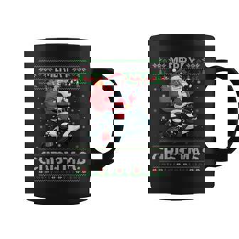 Ugly Xmas Sweater Style Santa Riding Orca Christmas Coffee Mug | Mazezy