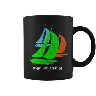 Vintage 80's 90's Style Pine Lake UT Sailing Graphic Print Coffee Mug - Monsterry