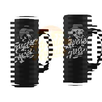Vintage Adventure Awaits Outdoor Mountains Nature Pine Trees Coffee Mug - Monsterry