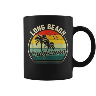 Vintage Long Beach California Summer Vacation Sunset Palm Coffee Mug - Monsterry