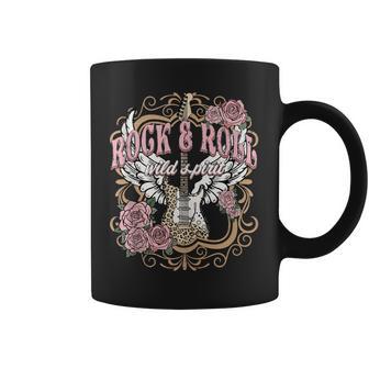 Vintage Rock N Roll Wild Spirit Lets Rock Guitar Floral Coffee Mug | Seseable UK