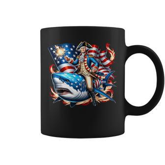 Washington Riding Shark July 4Th American Flag Sharks Coffee Mug - Monsterry