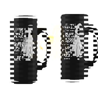Will Trade Candy For Beer Happy Halloween Ghost Outfit Coffee Mug - Thegiftio UK