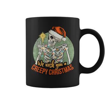 We Wish You A Creepy Christmas Pajama Skeleton X-Mas Coffee Mug - Monsterry